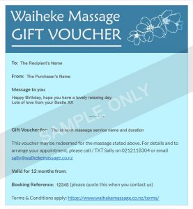 Waiheke massage gift voucher