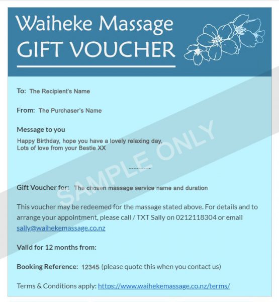 Waiheke massage gift voucher